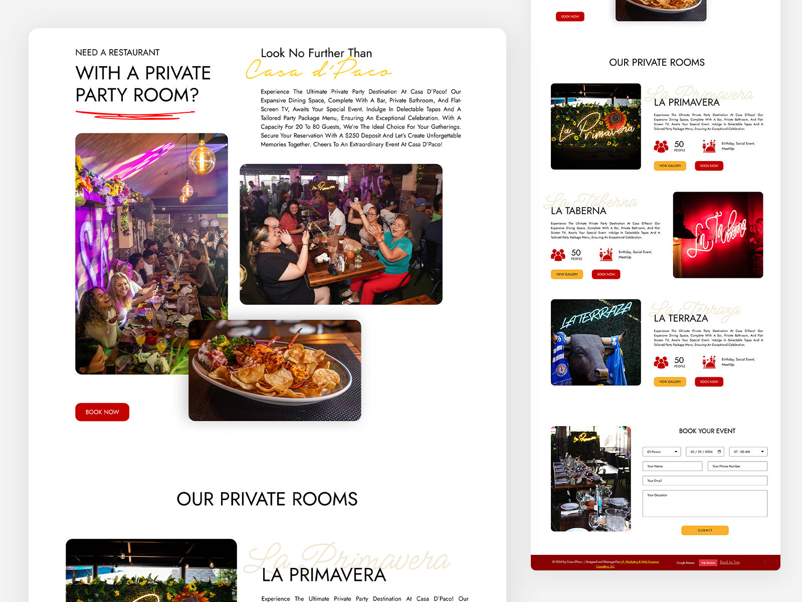 Restaurant Event Booking Landing Page UI booking website event booking food website hospitality website reservation system restaurant ui restaurant website ui design