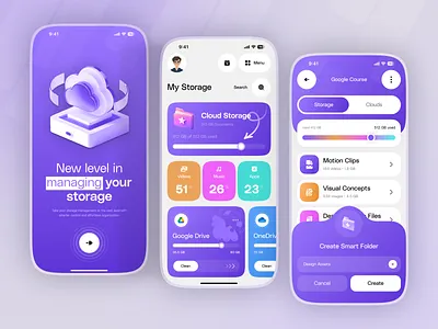 Cloudly - Smart Storage Management Mobile App 3d illustration ui app design b2b cloud cloud service integration cloud storage app data visualization app digital product file manager ui file organizer mobile glassmorphism design management minimalist app design mobile app ui product design saas platform ui splash storage storage management