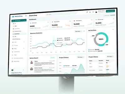 MetricFlow Dashboard UI – Finance & SaaS Admin Panel admin panel analytics clean ui crm dashboard dashboard data visualization figma finance dashboard fintech interface design investment minimal dashboard modern ui product design saas saas dashboard statistics ui design ux design web app