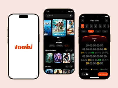 Designing Toubi – A Dark Theme Cinema Booking App booking ticket cinema cinema app cinema booking app cinema mobile app cinema ticket cinematic dark mode mobile app mobile app design mobile movie streaming movie discovery movies ticket app netfiix streaming streaming movie ticket app ticket booking ticket booking app web