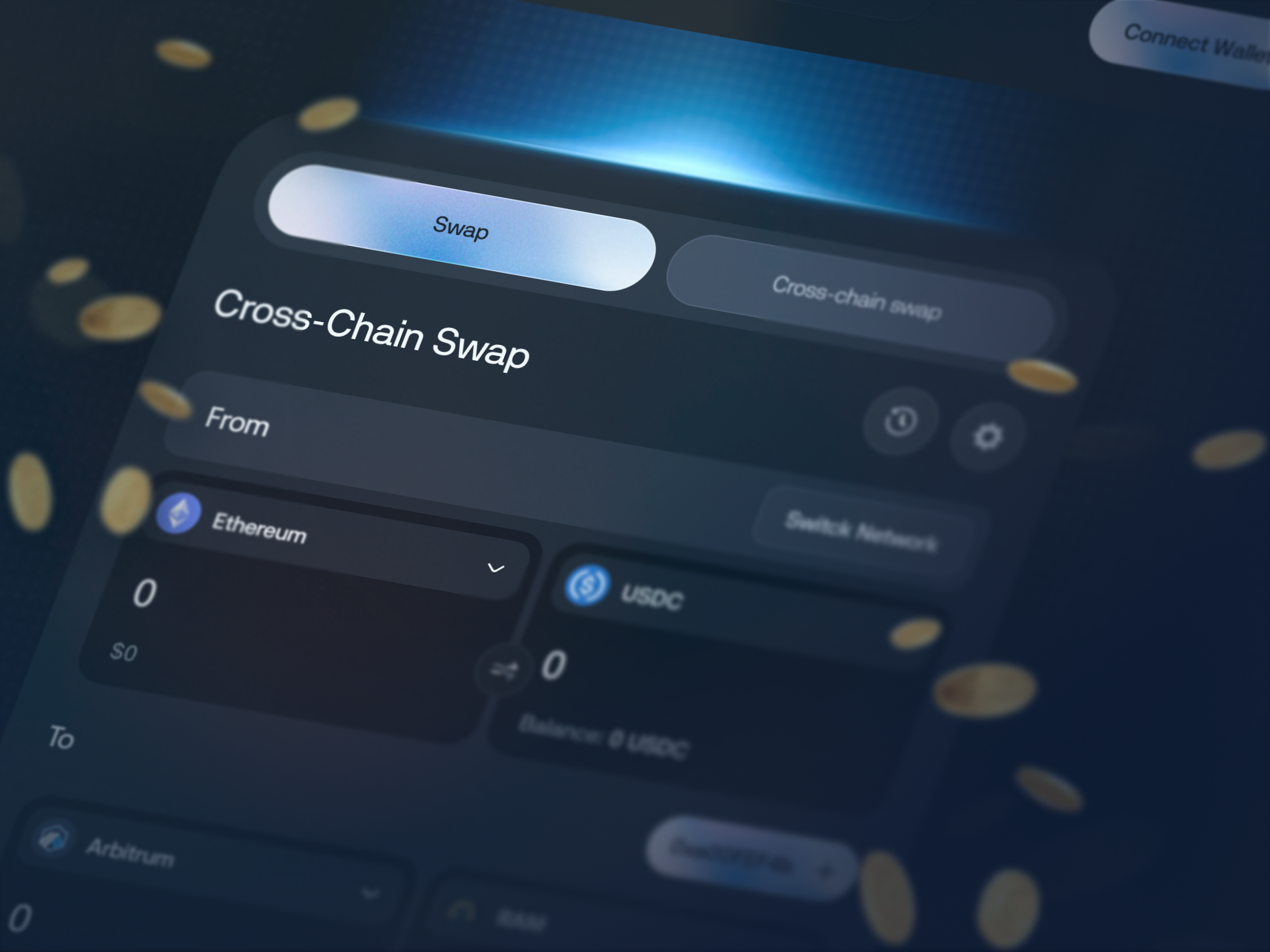 Crypto | Cross-chain swaps application cross chain crypto crypto exchange dashboard defi financial app fintech identity plugin progress bar swapping synthwave ui web web app web design web3 webdesign widget