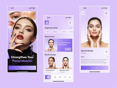 Face Yoga & Skin Ritual – Luxury Wellness Mobile App UI app app design beauty app calm motion design face yoga health app luxury ui mobile mobile app mobile app design mobile ui self care app skincare app ui ui ux design wellness app wellness ui