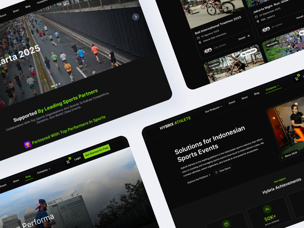 Hybrix Athlete Website dark ui design event organizer event platform figmadesign fitness community fitness platform modern ui product design sports app sports website uidesign uxdesign website design