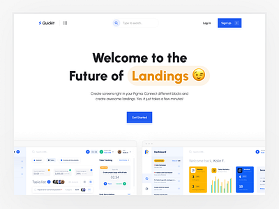 Figma web UI kit for Landings – Quickit app blue figma free freebie hero home kit landing light page quickit template theme udix ui ui8 ux web white