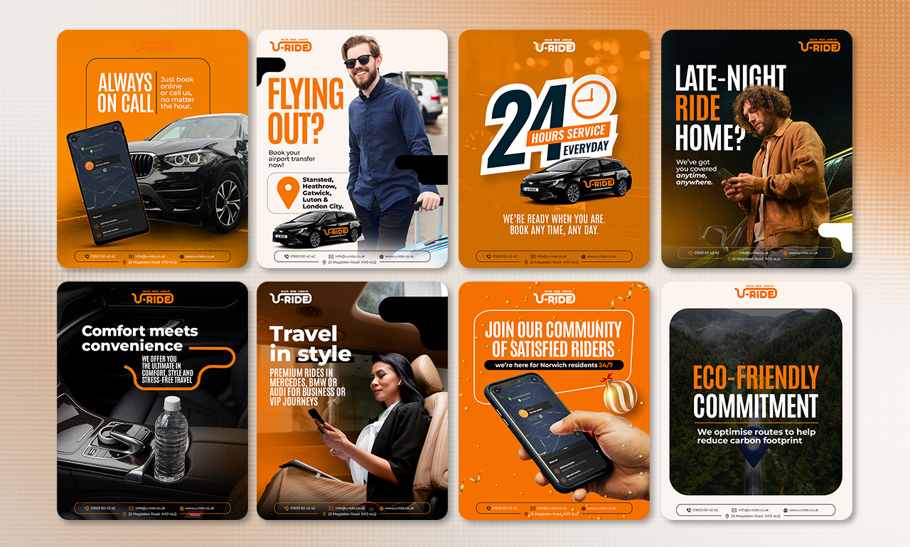 U-Ride Taxi Service – Social Media Campaign Design advertising brand identity branding content design digital campaign instagram post marketing design so social media design taxi app ui design