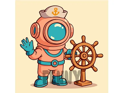 Diver Cartoon Character Wearing Wetsuit aquatic boat cartoon diver diving icon marine nautical ocean sailing sailor scuba sea ship snorkeling submarine technology transportation undersea underwater