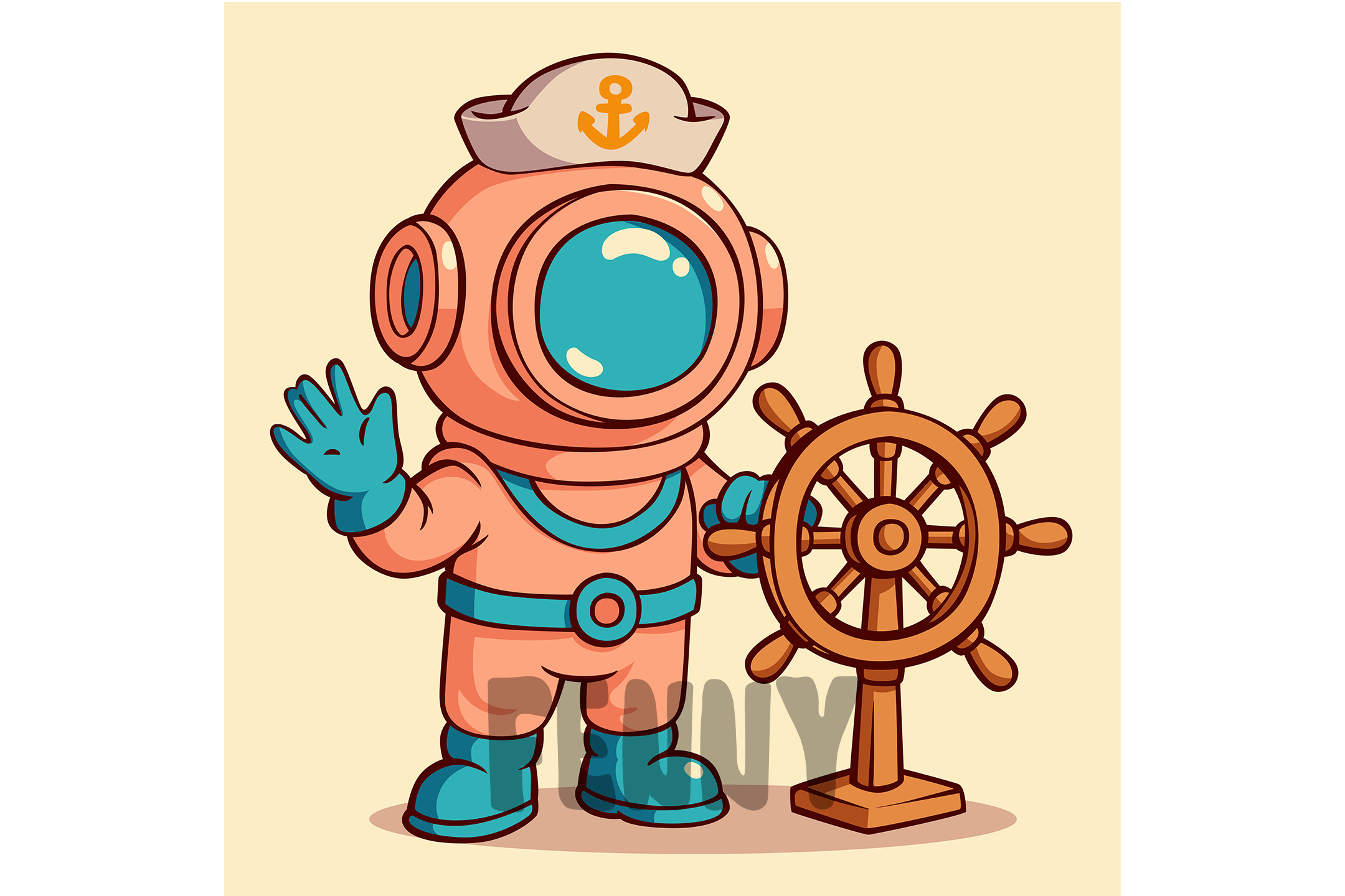 Diver Cartoon Character Wearing Wetsuit
