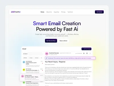 AI Email Writing Tool ai assistance ai email ai website ai writing copy ai copy writing email header homepage landing page management modern saas saas website ui uiux ux web web design website
