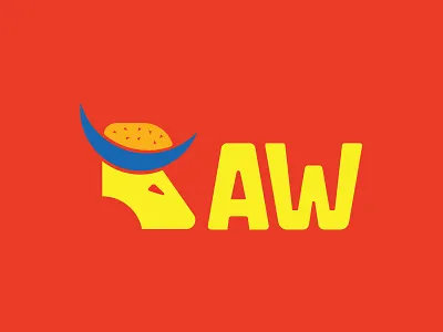 Bull + Raw: Fast Food Logo Concept 2 branding bull burger eat eating fastfood food illustrator logo raw red restaurant yellow