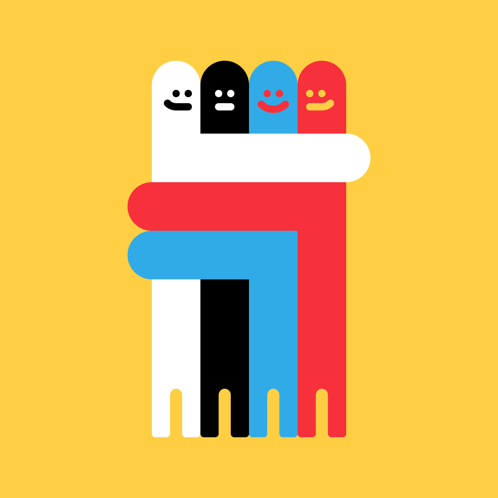 Historia de una piedra blue geometric happy helbetico illustration people red simple vector yellow