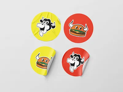 Burger + Bull Retro Mascot-Style black bull burger character fastfood food illustrator mascot red retro sticker vector yellow