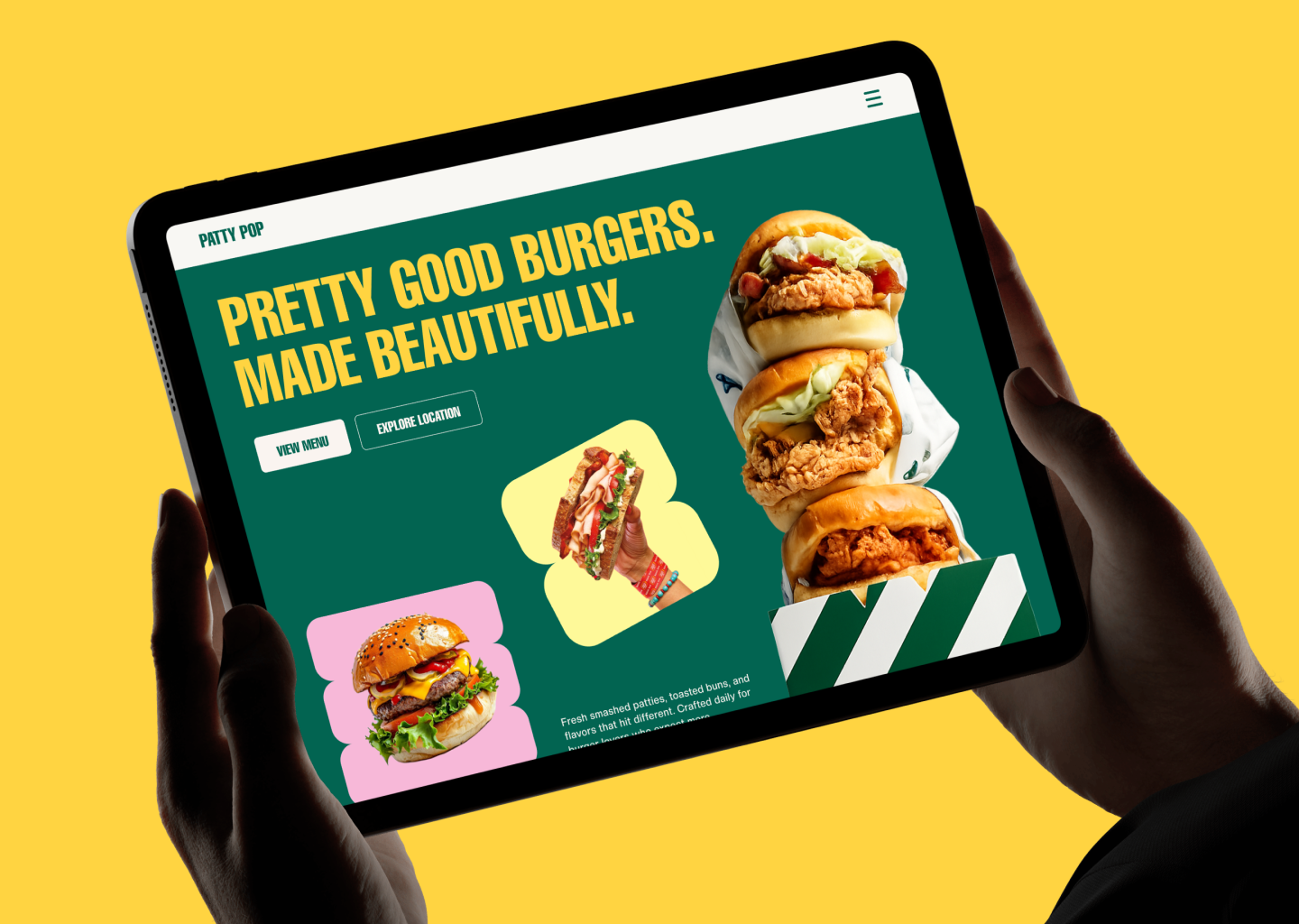 Burger Restaurant Landing Page Hero Section UI Design burger shop website burger website design cafe website design creative landing page fast food website food brand website food business website food delivery website food ecommerce ui food hero section food landing page modern food website product showcase website restaurant branding design restaurant landing page restaurant marketing website restaurant product page restaurant ui design restaurant website design ui ux design