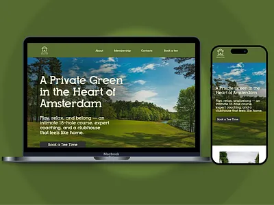 The Green House Club amsterdam black branding calm color palette cream color dark gray dark green due golf golf golf club graphic design illustration logo minimalist design the green house club ui ux website