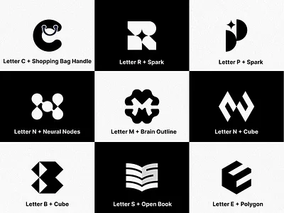 Letter Mark Logos . 2026 book logo brain brand design brand identity brand logo e commerce fintech logo letter b letter c letter e letter m letter mark logo letter n letter p letter r letter s logo design neural nodes spark tech logo