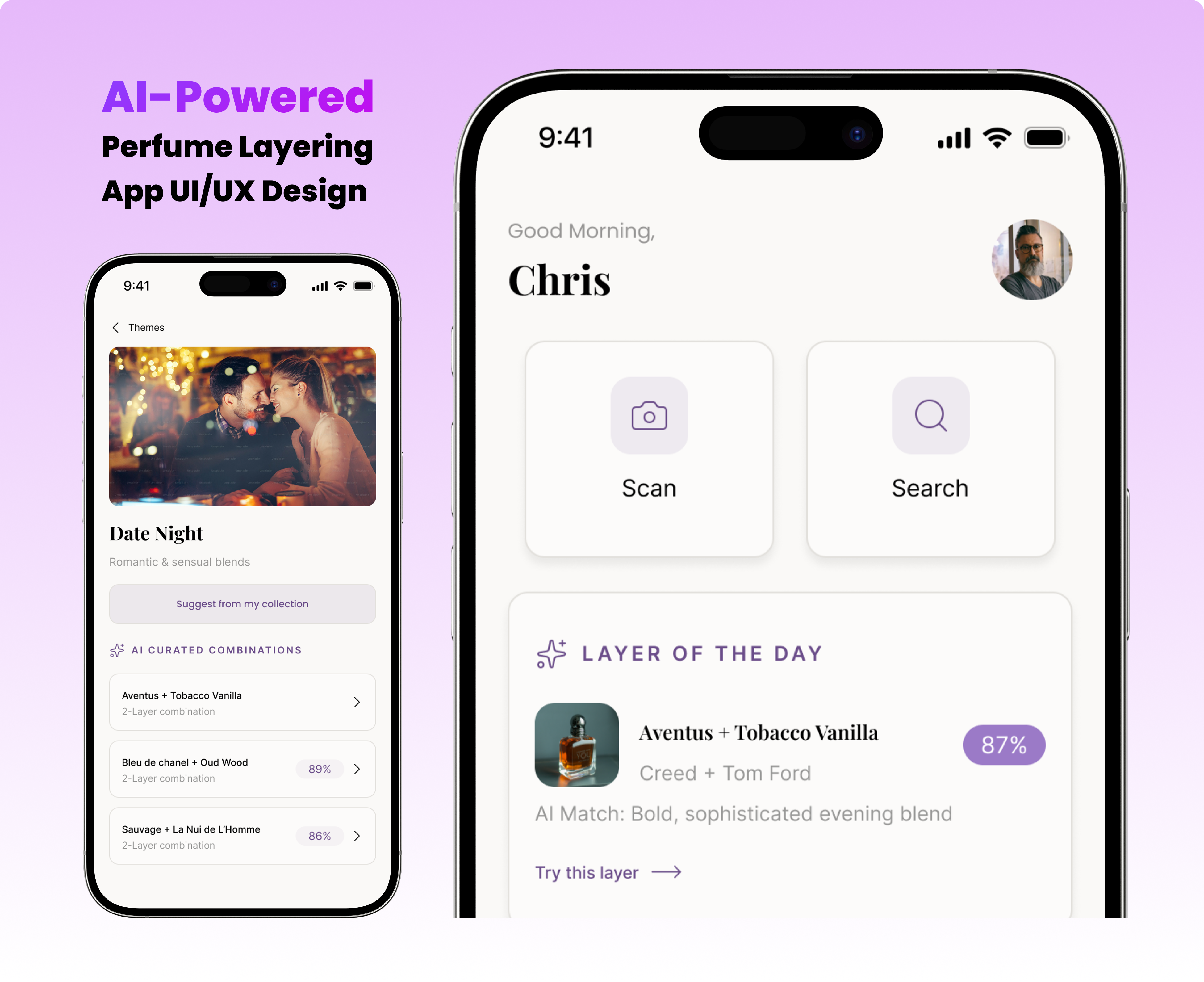 AI-Powered Fragrance Layering App UI/UX Design ai app ai powered app app interface app ui clean ui dashboard ui design system figma design fragrance app interaction design mobile app design mobile ui modern ui perfume app product design saas design startup app ui design uiux ux design