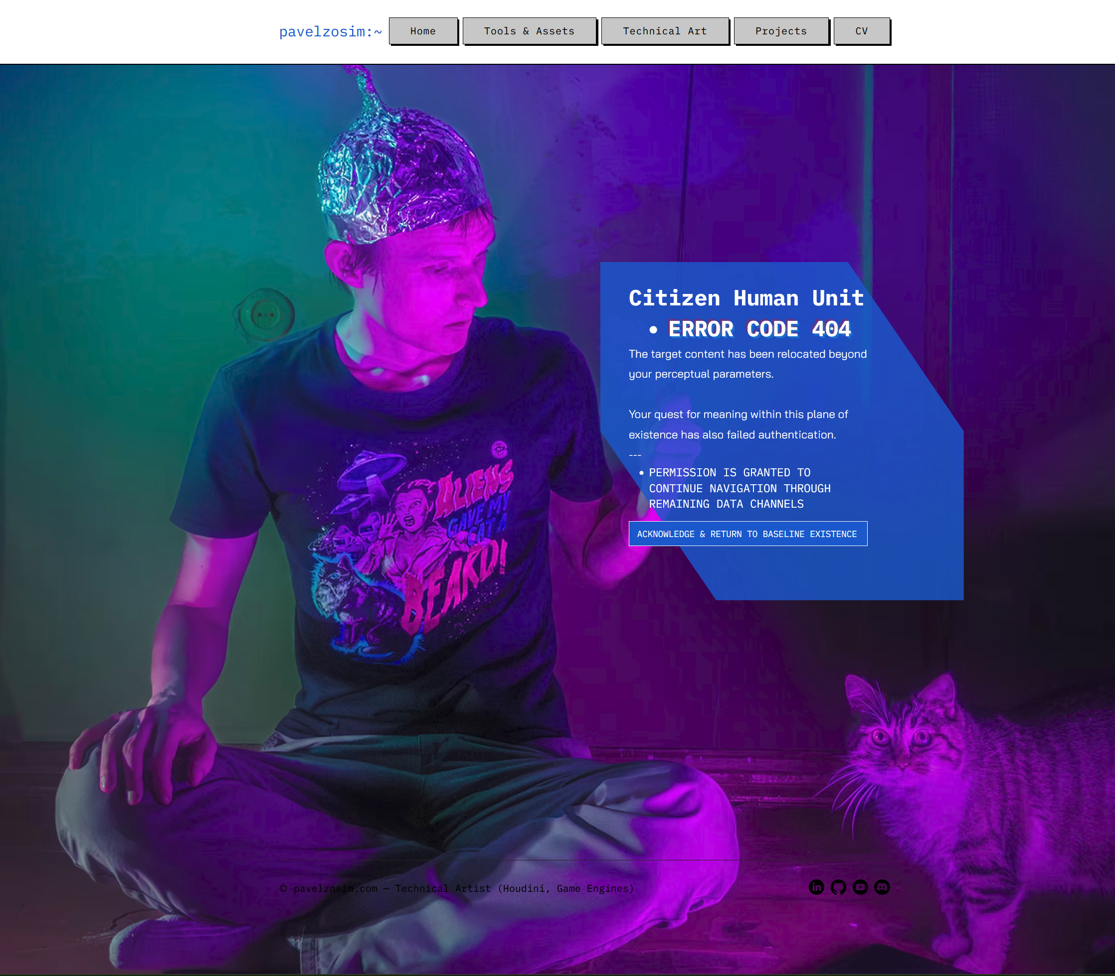 404 Page Design — Technical Artist Portfolio Concept