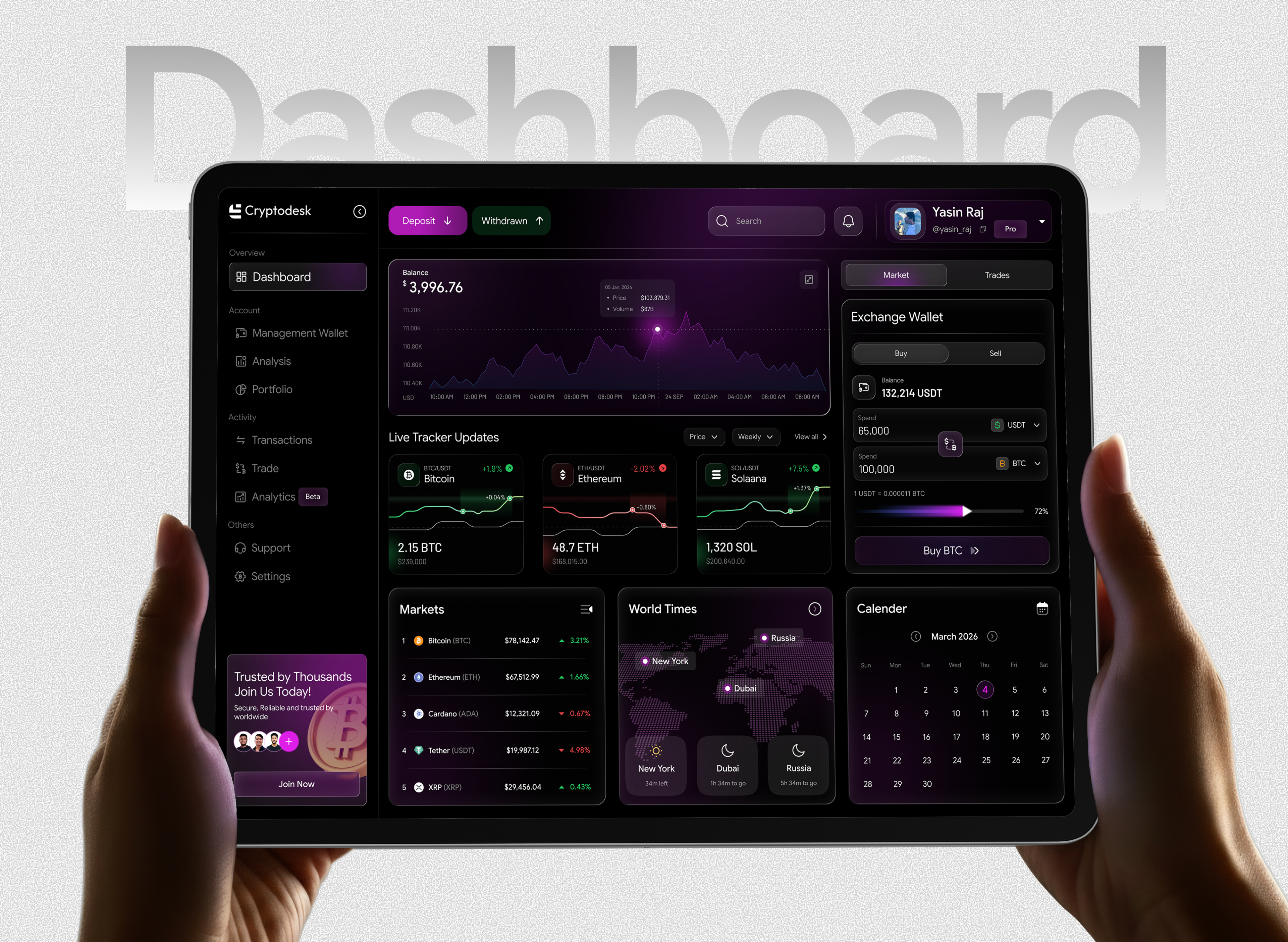 Crypto Dashboard - UI/UX Design for Crypto crypto dashboard dashboard ui data fintech product design ui design ui ux design uiux ux design