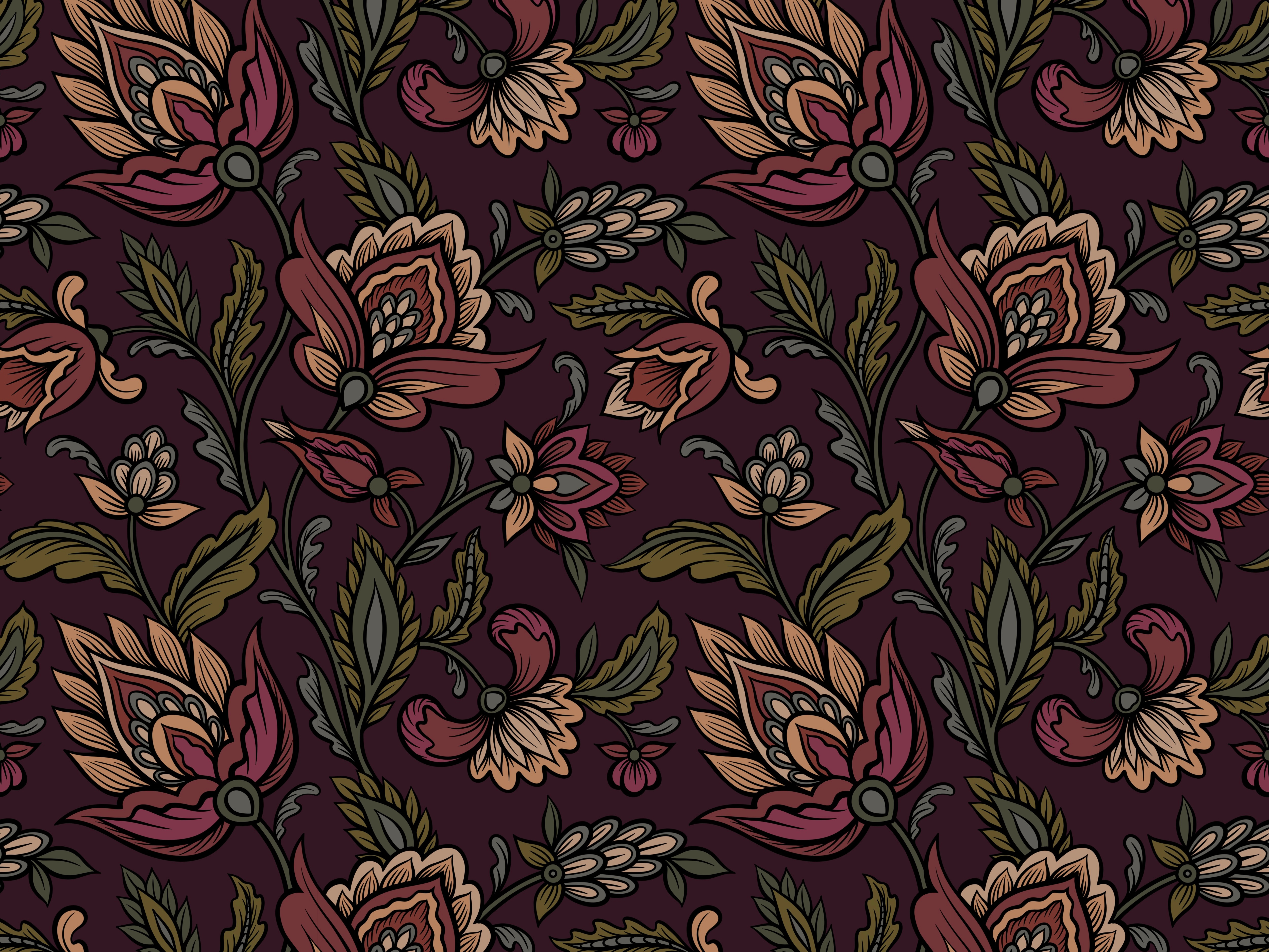Seamless pattern in ethnic style with floral motifs