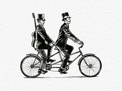 Vintage Gentlemen Tandem Bicycle Illustration antique engraving antique style bicycle drawing classic cycling classic illustration gentlemen bicycle hand drawn vintage historical cycling old bicycle art old print style retro artwork retro cycling retro engraving tandem bicycle victorian illustration victorian men victorian style vintage illustration vintage riders vintage transport
