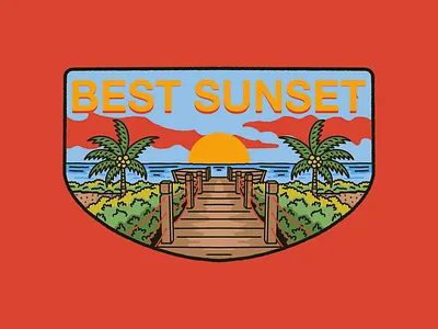 Best Sunset at Beach badge design beach illustration brandandmerchandise branding brandtshirt designtshirt illustration logobloom outdoor patch patches summer vibes wanderlust
