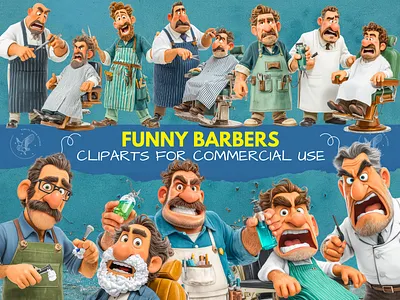 Funny Barbers Clipart, Cartoon Haircut Characters PNG barber clipart barber png barbershop clipart cliparts funny cute barbershop funny barbers haircut clipart planner sticker makers quirky barbers scrapbooking barber png