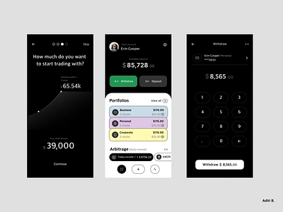 The new trading app. app bold dark mode design investing mobile stock trading trending ui