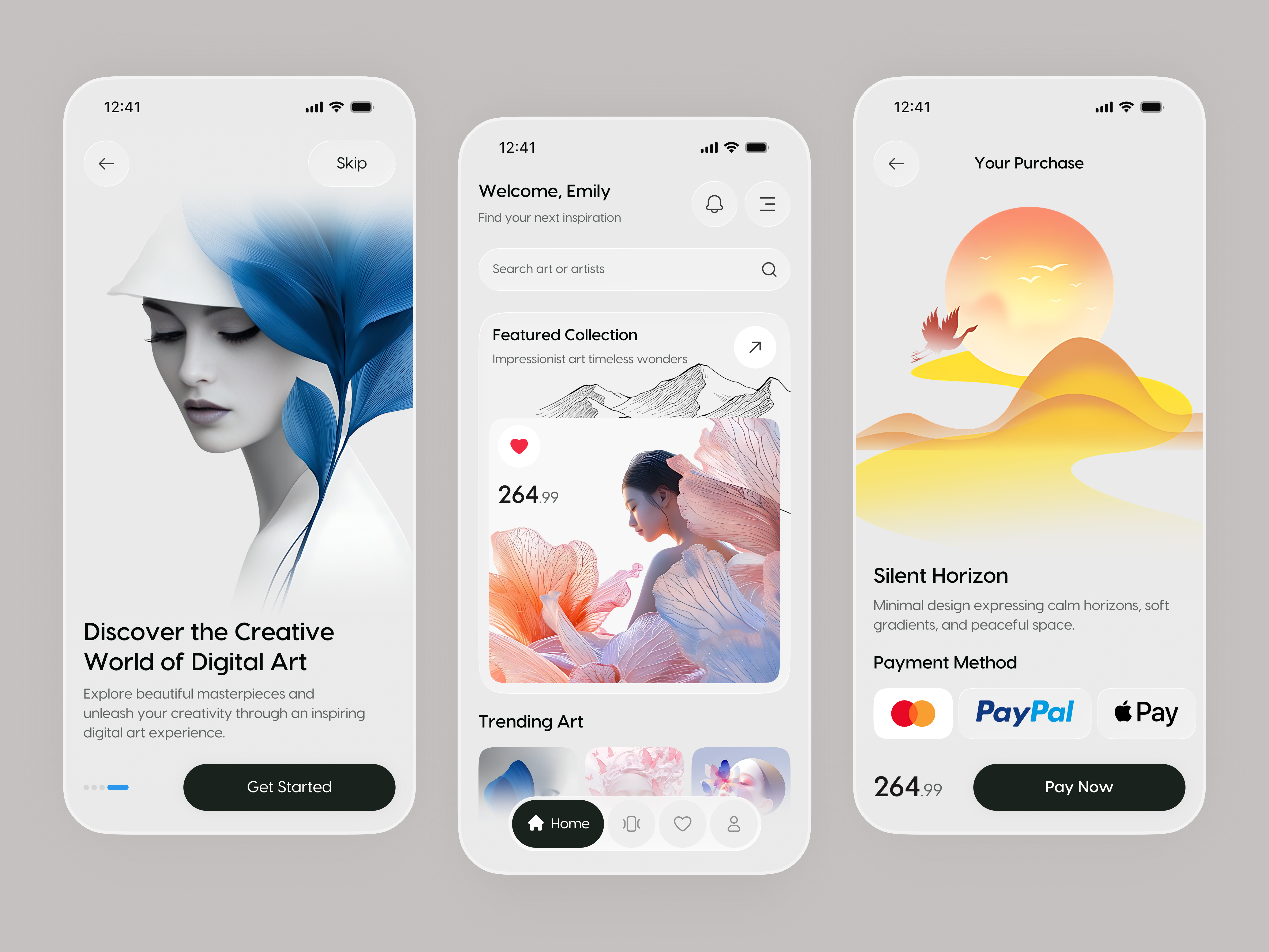 Art Marketplace Mobile App - Digital Artwork Experience app app design art app art app design art marketplace artist platform design digital artwork illustration app mobile mobile app mobile ui product design user interface uxui web