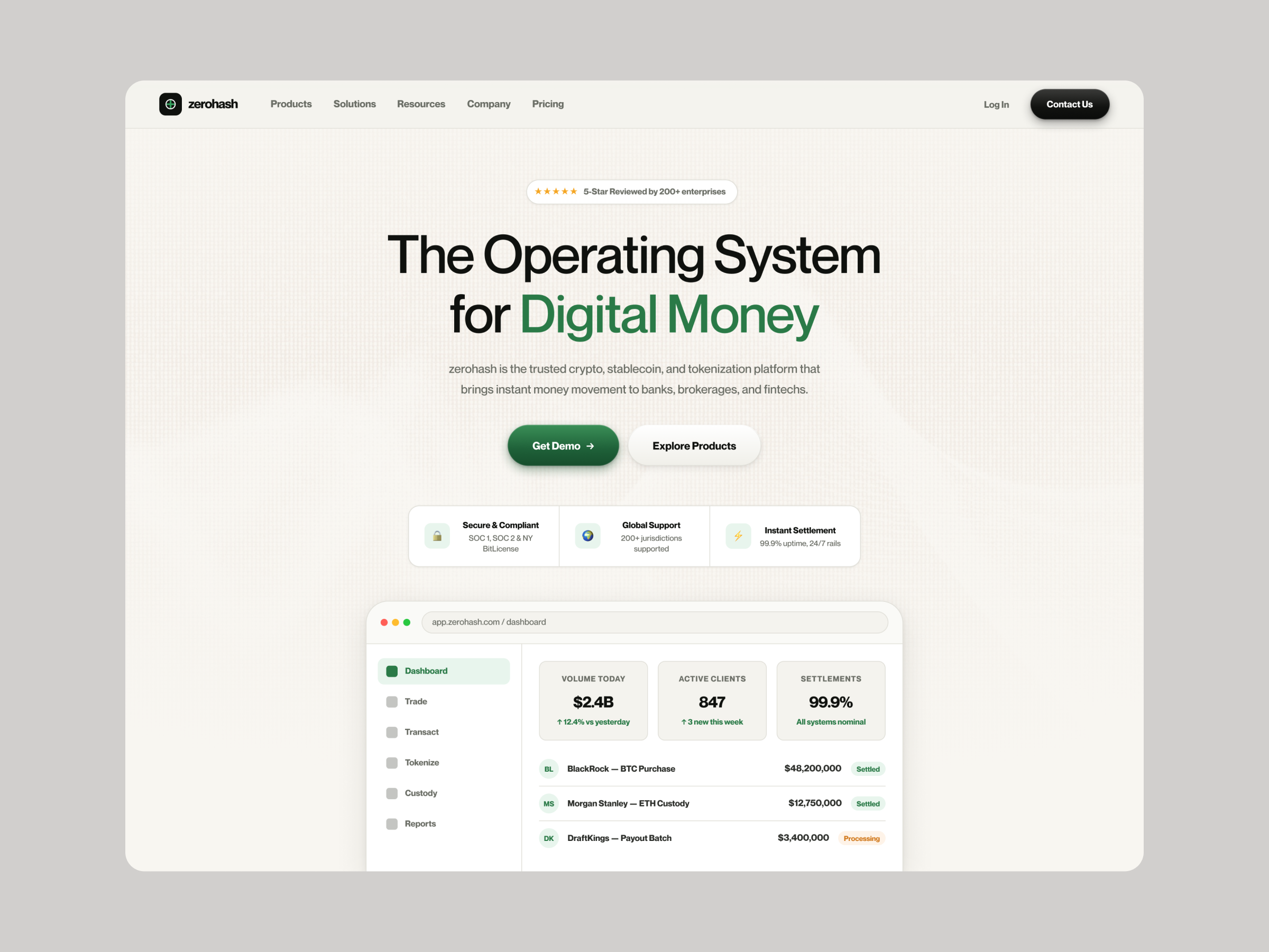 Zero Hash - Fintech Hero Section Design b2b design crypto platform design digital product fintech design fintech landing page fintech ui hero design landing page inspiration product design saas landing page startup design ui ui design uiux user interface visual design web design web design 2026 website design