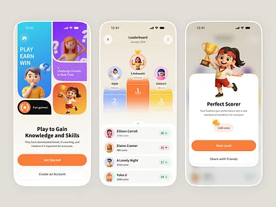Gamified Learning Quiz Game App UI UX Design app app design app ui edtech education education app gamification kids app kids education app leaderboard learning learning app mobile app mobile ui quiz app quiz game trivia app ui ux