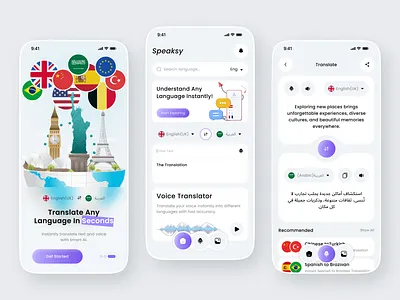 AI Language Translator Mobile App UI – Voice & Text Translation ai translator app design language app language learning language translation mobile mobile app productivity app speech to text translation app design translator app ui design ux design voice recognition voice translator
