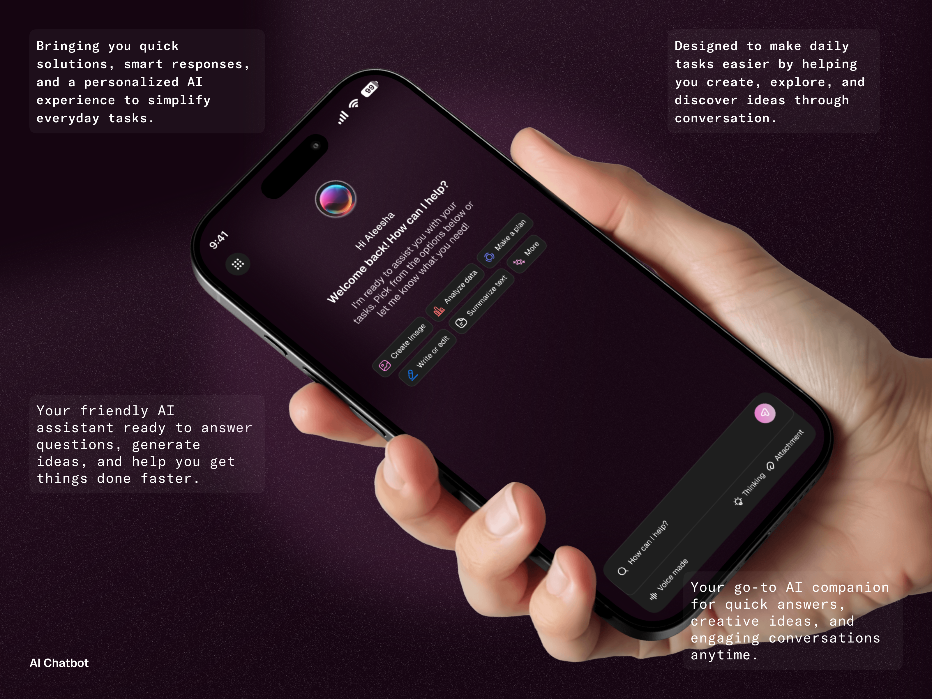 AI Chat Assistant – Mobile App Concept ai ai assistant ai chatbot app design app interface chat interface chatbot ui dark ui design concept dribbble shot figma design futuristic ui mobile app ui mobile ui modern ui product design saas design ui design ui inspiration ux design