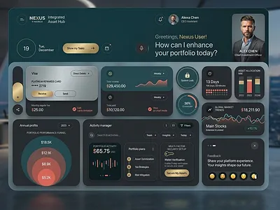 Nexus Asset Hub Premium FinTech Dashboard asset management business dark mode dashboard data visualization finance fintech glassmorphism interface investment modern ui portfolio premium design product design saas ui ux visual design wealth management web design