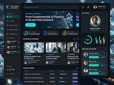 Excelsior Learning AI Education Portal UI ai app design dark mode dashboard data science edtech education interactive interface learning management modern ui portfolio product design saas tech ui user experience ux visual design web design