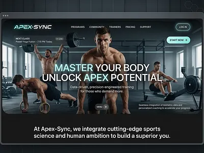 Apex Sync Advanced Fitness Platform Web Design app design dark mode digital product fitness gym health interface landing page modern ui performance portfolio saas sports science tech training ui user experience ux visual design web design
