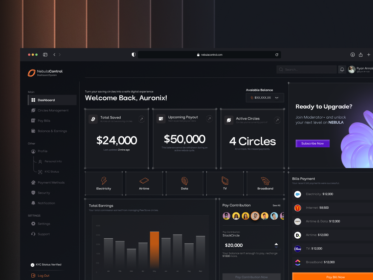 NebulaControl – Finance Dashboard UI bold ui dark dashboard dark fintech dashboard dashboard fintech fintech dashboard modern fintech popular dashboard