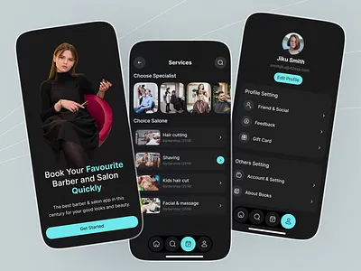 FreshCut – Grooming Service App appointment booking app barber app barber shop app beauty salon app beauty service app dark ui design discover grooming app ios app design mobile app design mobile ui design modern app design product design saas app design salon booking app service booking app startup app design ui ux design user interface design web