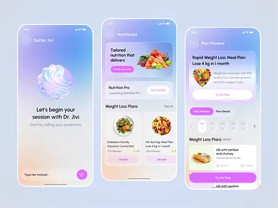 AI Healthcare & Nutrition Mobile App UI | Doctor Consultation & ai health app design ai nutrition tracking diet plan app doctor consultation fitness app ui health tech health tracking health tracking app healthcare app medical app mobile nutrition app nutrition tracking app ui telemedicine app