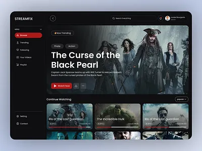 StreamFix – Movie Streaming Dashboard UI dashboard interface netflix ott product saas service startup ui ux web