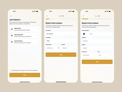 Nashrr – Halal Financial App application banking design agency financial app financial mobile app fintech app fintech ui halal app investment investment app investor app islamic app mobile mobile screen money saving onboarding saas saving app ui design ux design