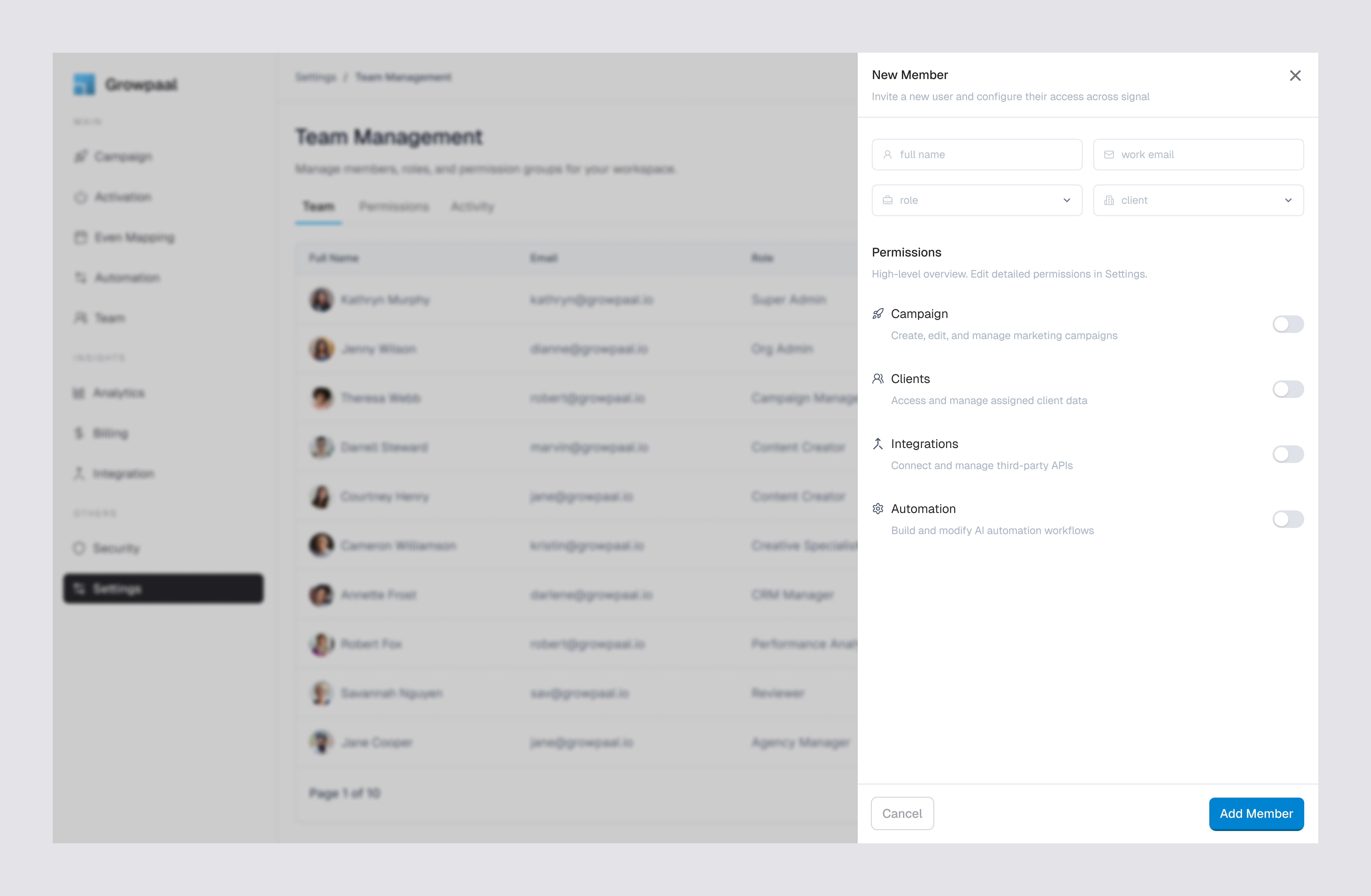 Add Member add member add user b2b grow new new user saas team