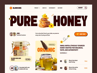 Bloom Hive - Honey Website beehive beekeeping beekeper bees clean honey honey brand honey company honey ecommerce honey shop honey website honeybee interface landing page madusali minimal organic ui web design website design