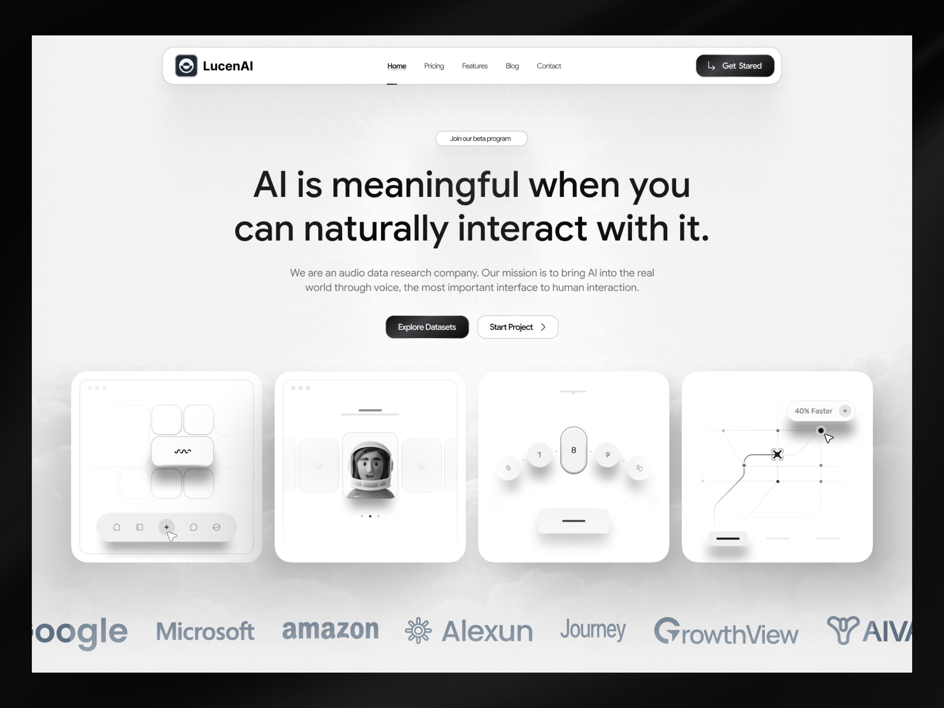AI Artificial Intelligence Voice Landing Page Website ai ai assistant ai generator ai meeting tool ai platform ai technology ai voice platform ai web artificial intelligence chatbot hero section machine learning meeting assistant siri technology video calling ai video calling software voice transferring web design website