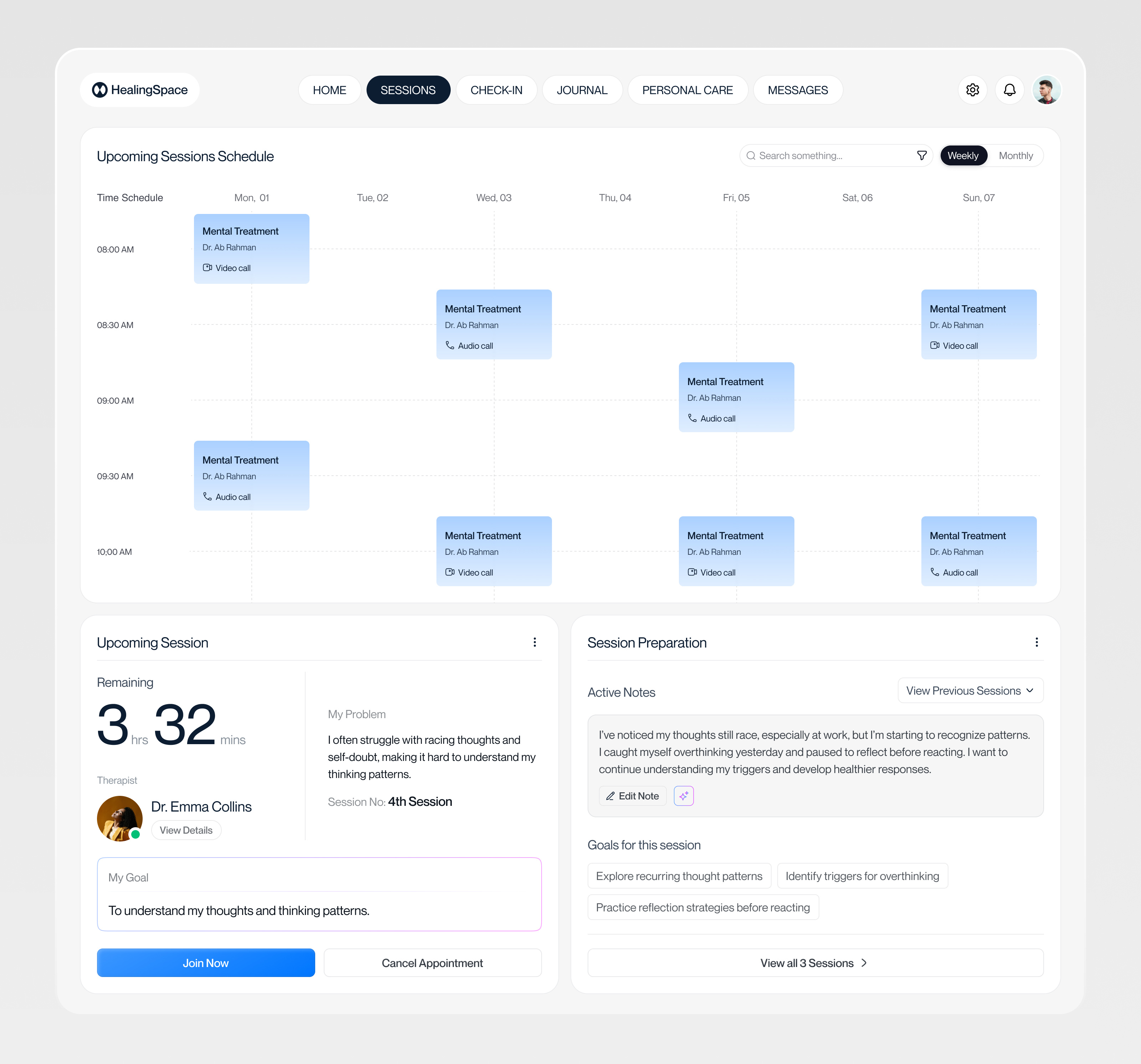 Therapist & Patient Session Schedule appointment clinic app dashboard digitalhealth doctor doctor and patients doctor app doctor schedule health health app health dashboard healthcareapp healthtech hospital app medicaltechnology patient patientexperience saas telehealth telemedicine