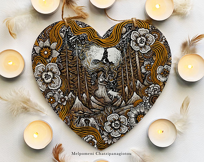 Heartmates - Illustration on Wood art birds botanical branding design drawing fantasy flowers forest graphic design handmade illustration landscape logo love nature painted scenery wolf wood art