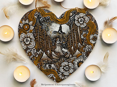 Heartmates - Illustration on Wood art birds botanical branding design drawing fantasy flowers forest graphic design handmade illustration landscape logo love nature painted scenery wolf wood art