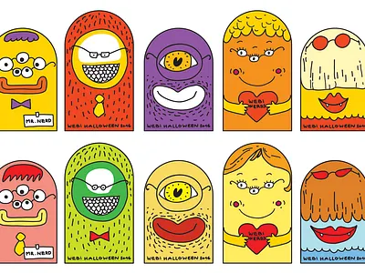 Webinerds halloween stickers set branding design flat halloween illustration monster sticker vector