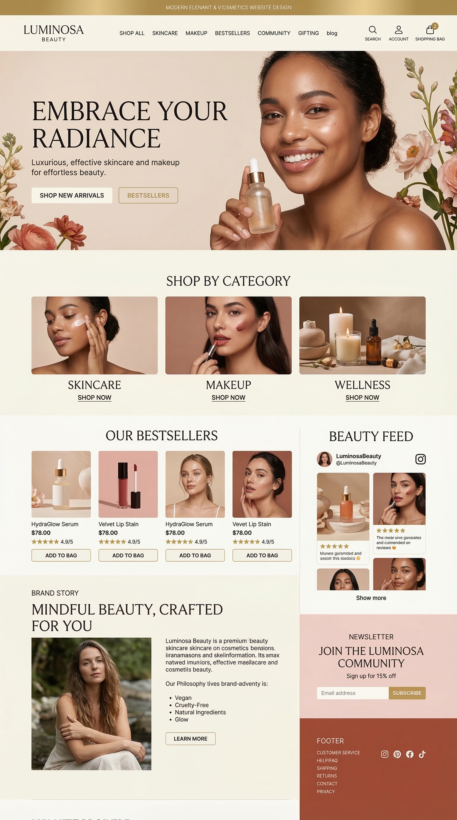 skincare products modern e-commerce website beauty theme beauty feed beauty products beauty theme beauty tips community forum crafted products customer service e commerce site makeup master makeup studio mindful beauty modern design online shopping product page product review radiant woman skincare offers skincare routine wellness center wellness guide