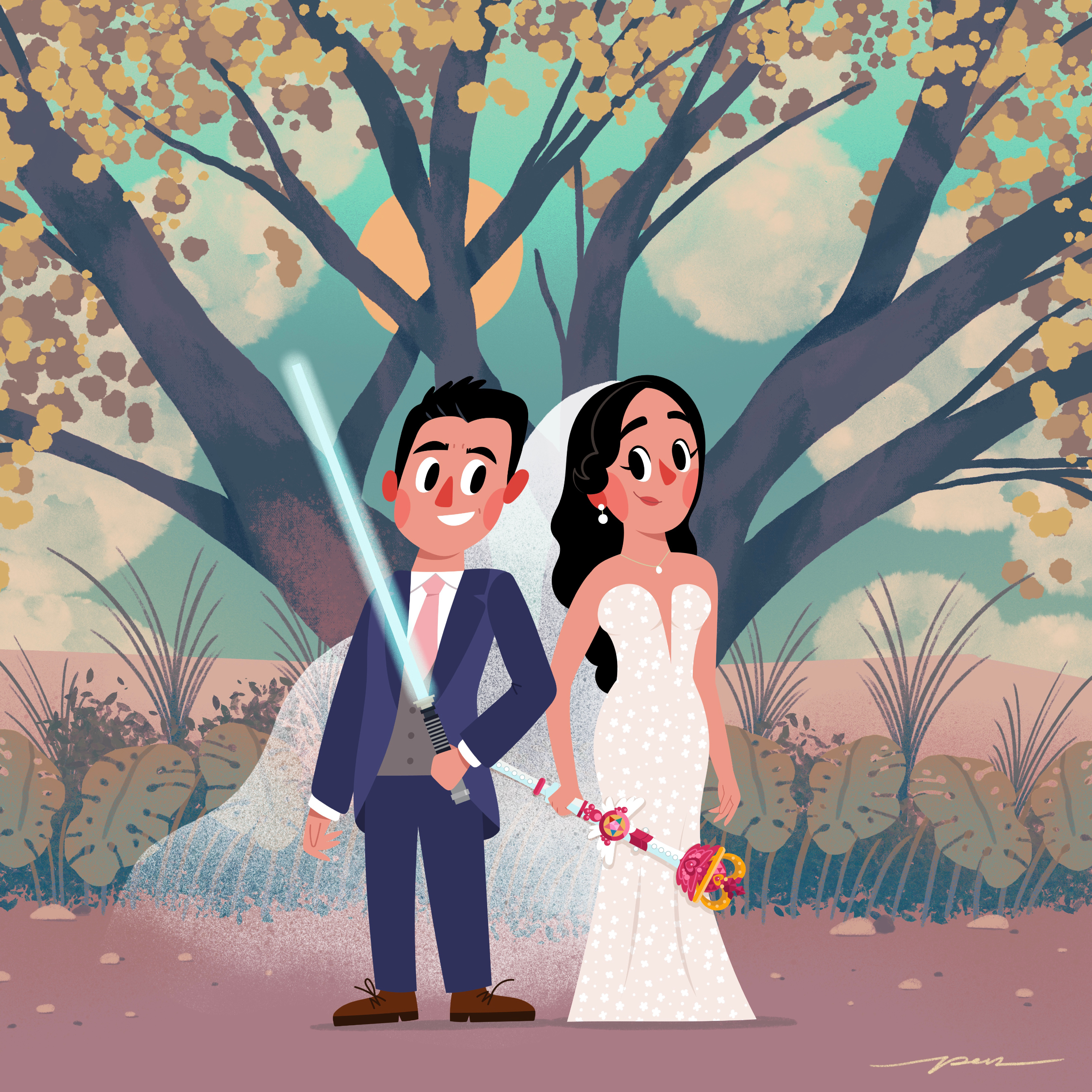 Geek Wedding Commission altar cartoon character color commission cute design illustration love moon sailor star wars wedding