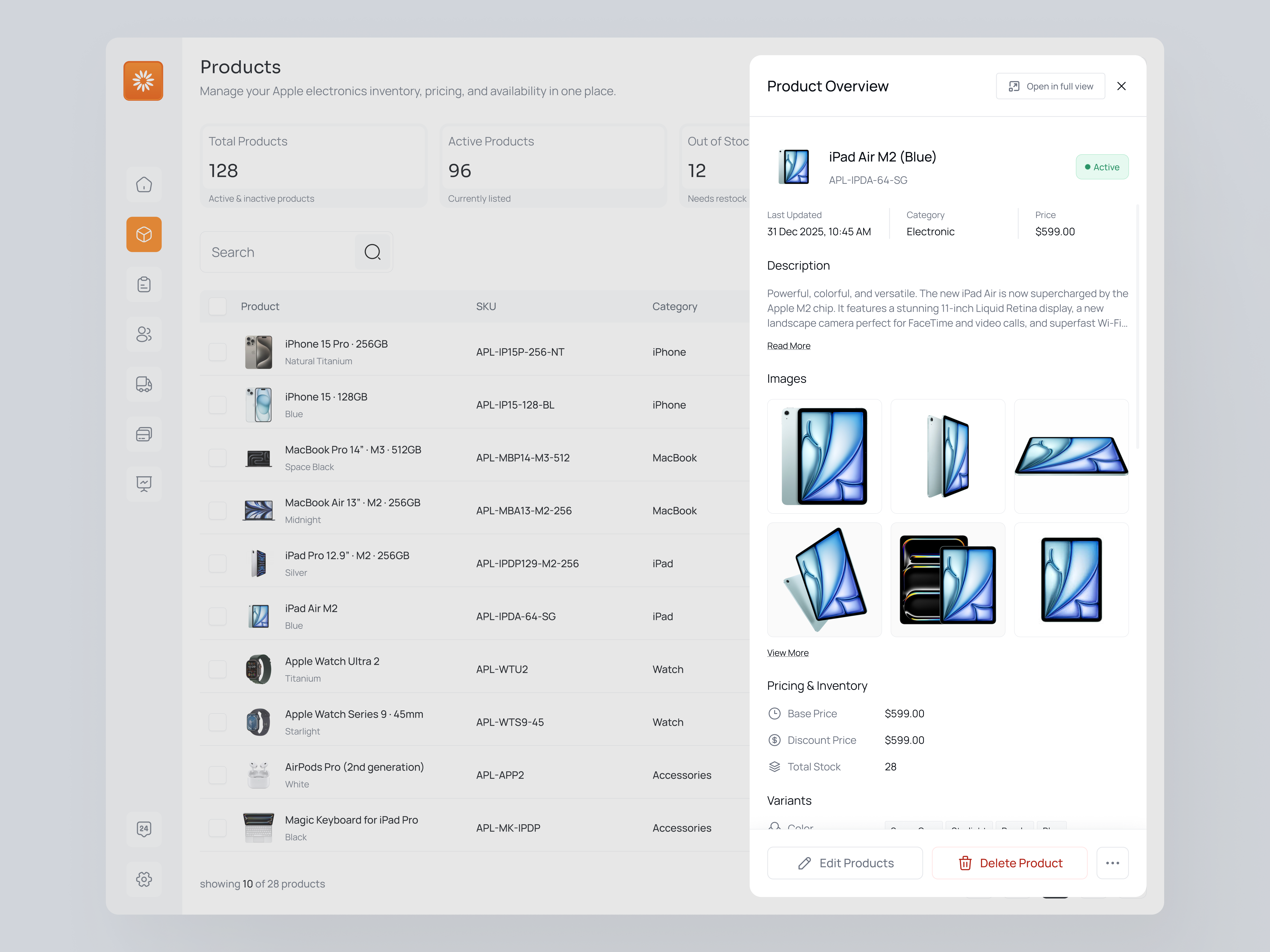Cupertino — Product Detail Side Drawer Dashboard