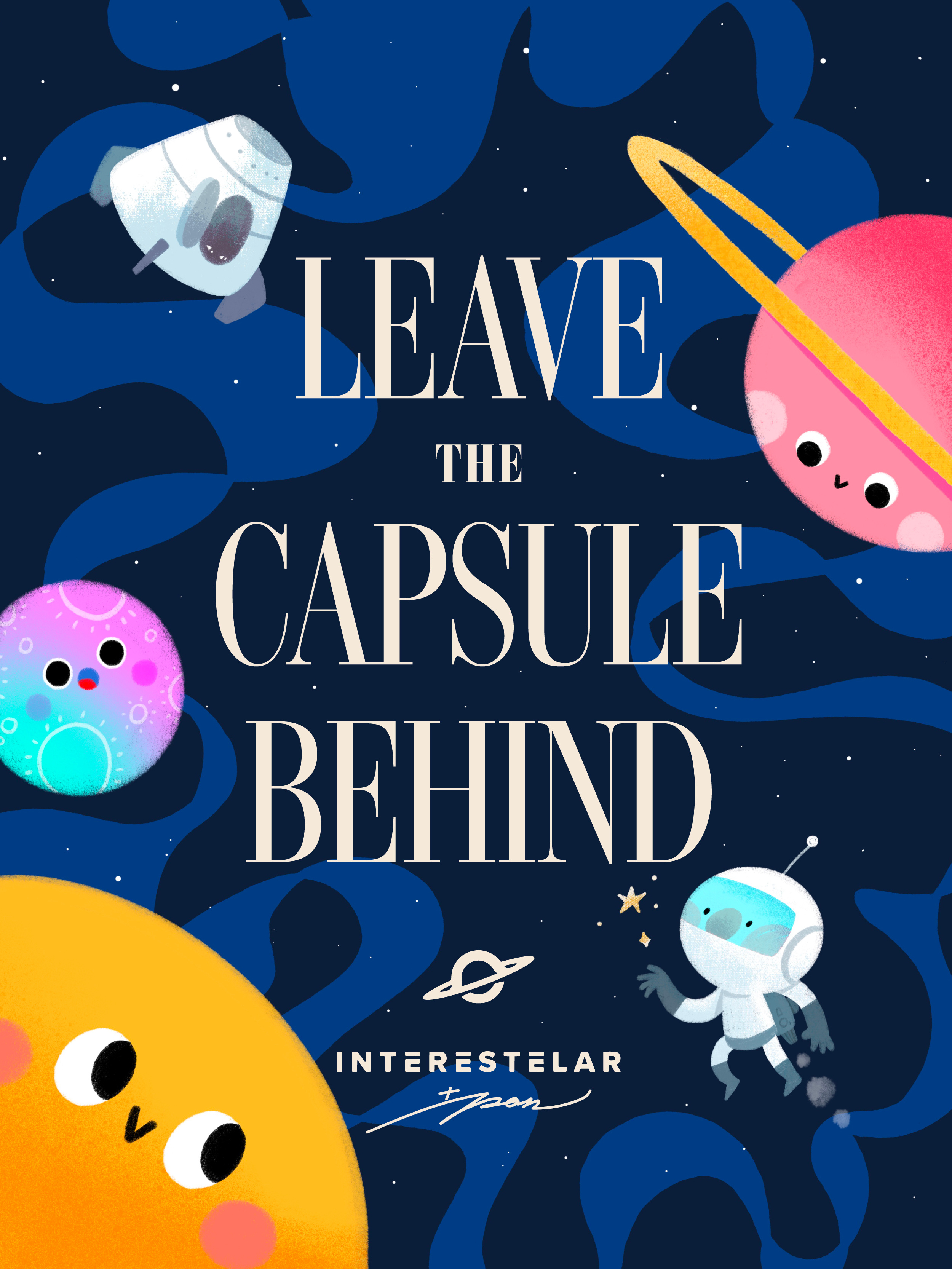 The Capsule astronaut cartoon character coffee collab color cute design illustration interestelar moon movie saturn sun universe